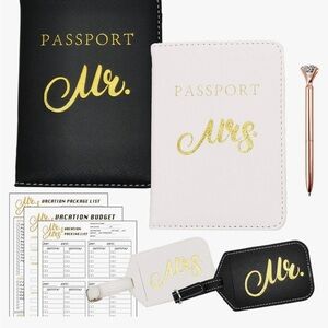Mr. and Mrs. Passport Holder Gift Set in Black and White NIB